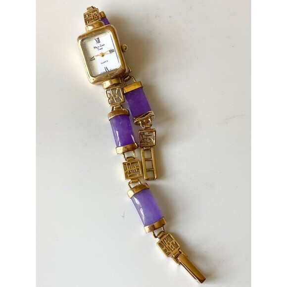 Vintage Main Line Time sterling silver gold vermeil genuine purple jade Watch
